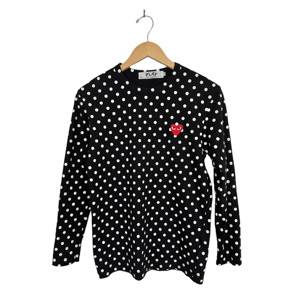Comme Des Garcons Play Polka Dot Long 100% Cotton Tee Embroidered Heart Size L - Picture 10 of 15